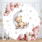 Aperturee - Grey Bear And Moon Star Round Baby Shower Backdrop